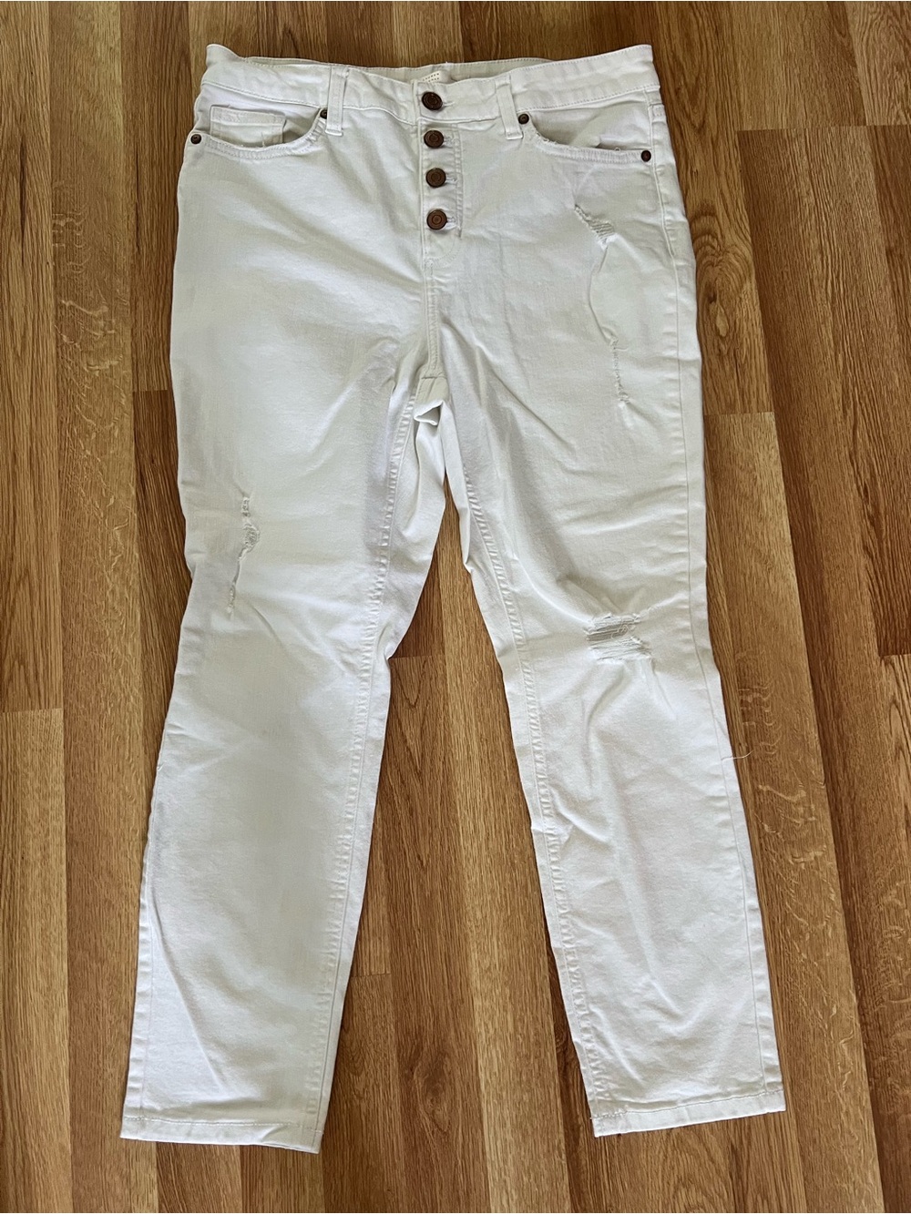 LC Lauren Conrad White Distressed Button-Fly Jeans